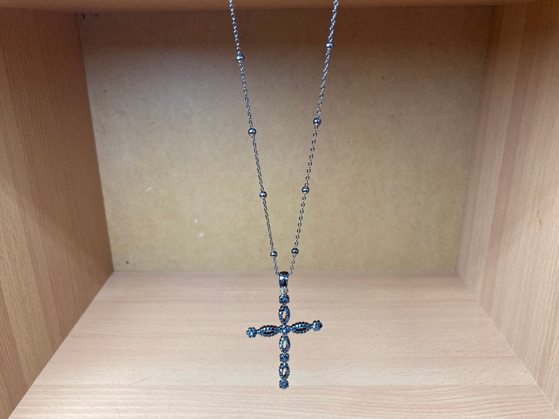 Tiny Treasures Seoul - Swarovski Hematite Crystal Cross Pendant Necklace Front View 9