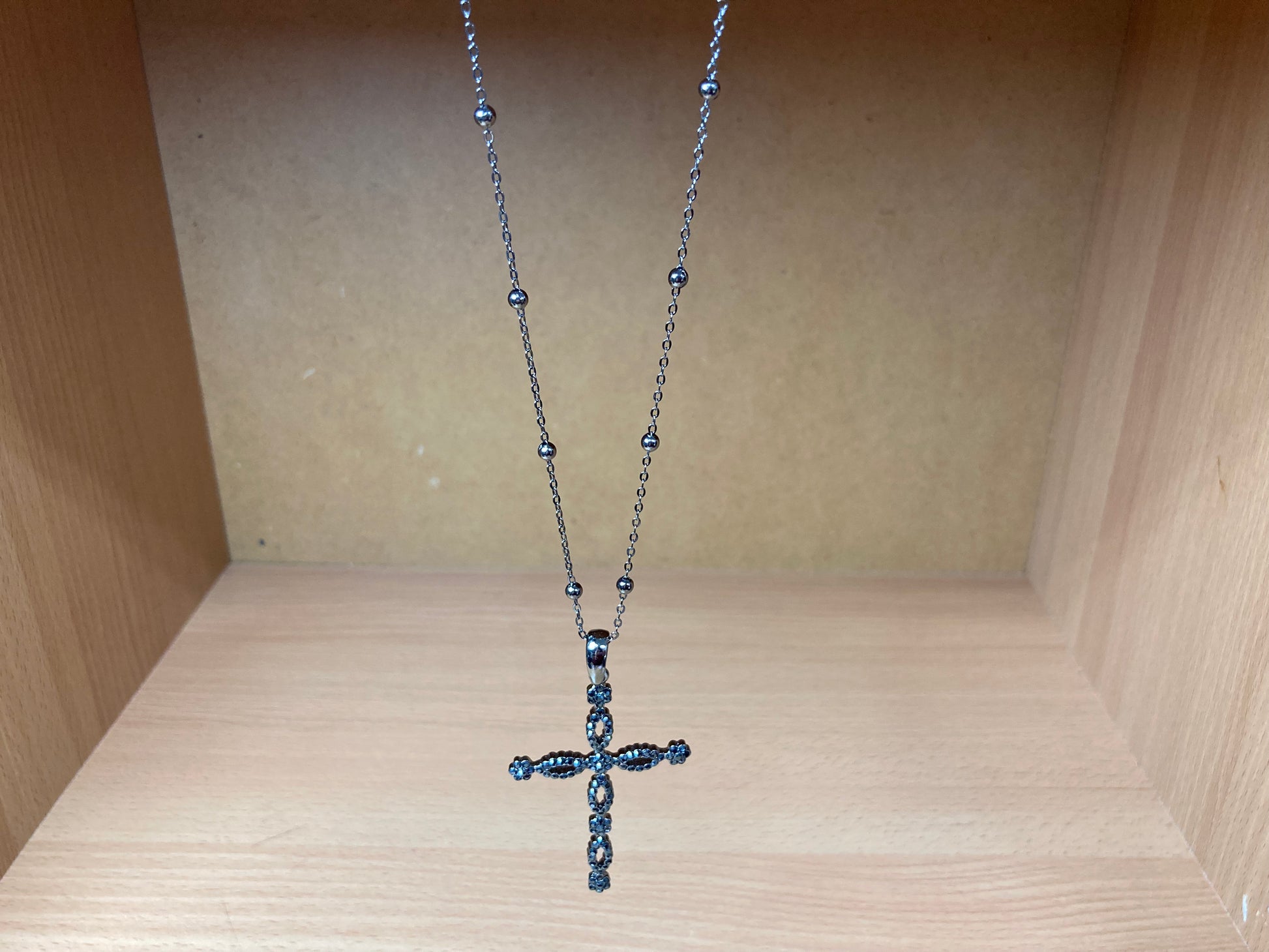 Tiny Treasures Seoul - Swarovski Hematite Crystal Cross Pendant Necklace Down View 2