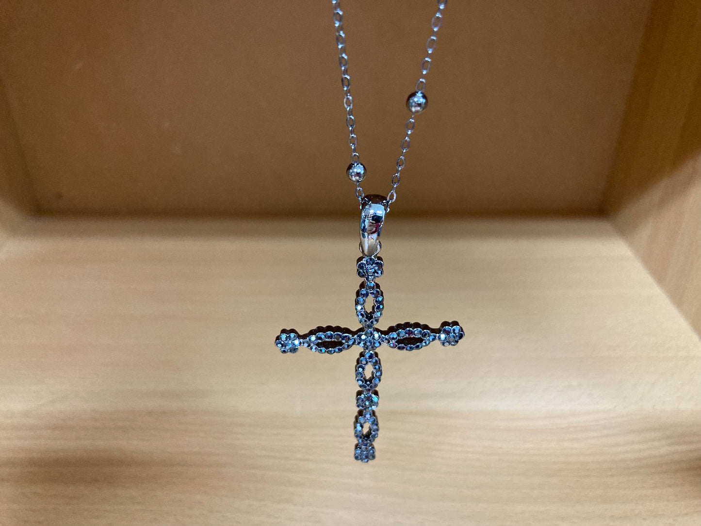Tiny Treasures Seoul - Swarovski Hematite Crystal Cross Pendant Necklace Detail View