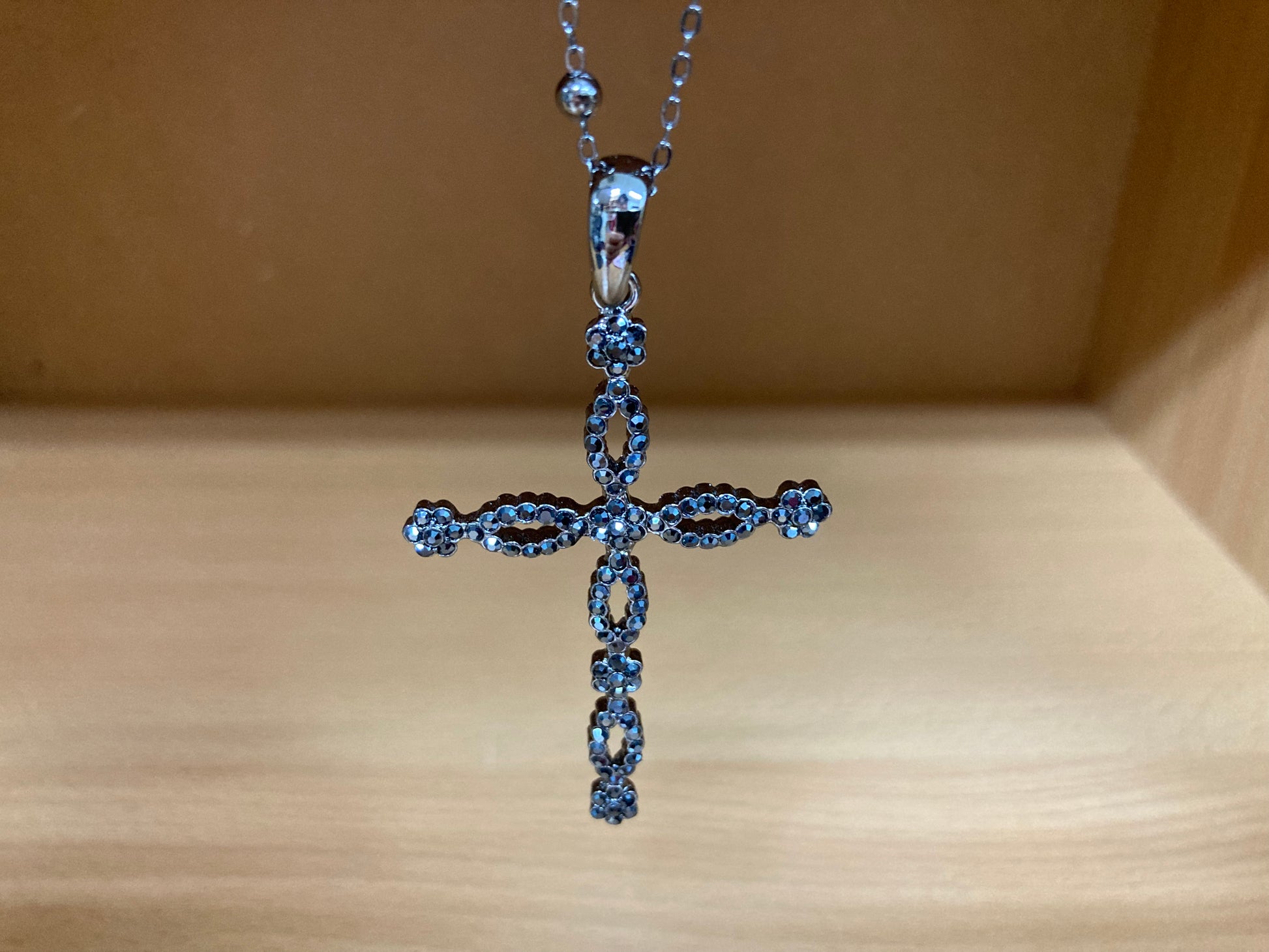 Tiny Treasures Seoul - Swarovski Hematite Crystal Cross Pendant Necklace Detail View 2