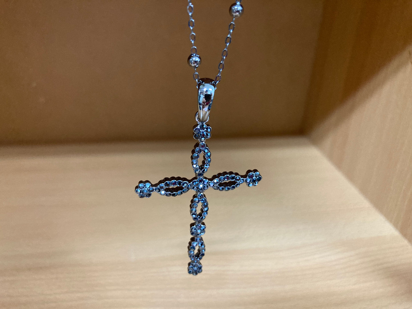 Tiny Treasures Seoul - Swarovski Hematite Crystal Cross Pendant Necklace Detail View 3