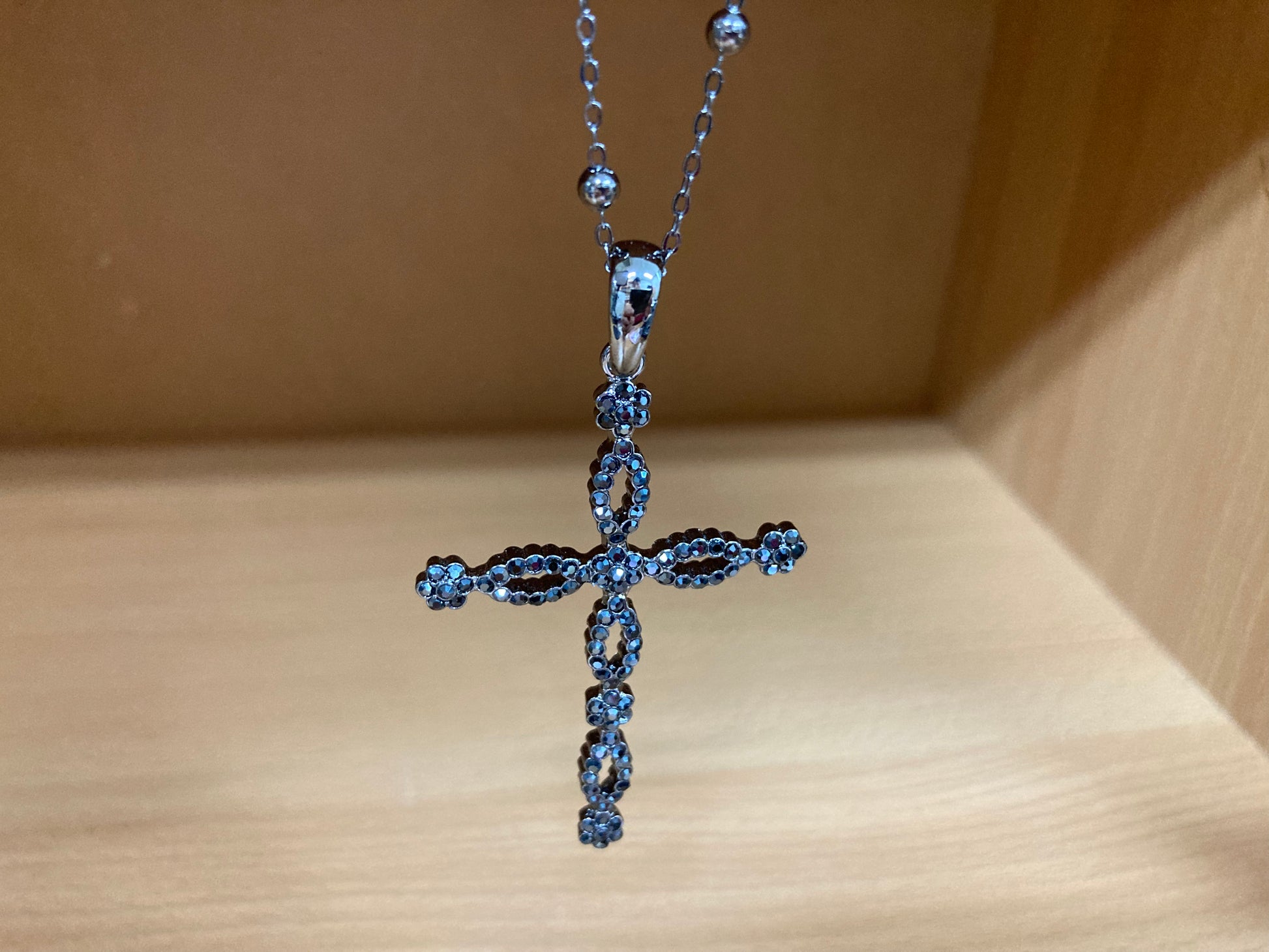 Tiny Treasures Seoul - Swarovski Hematite Crystal Cross Pendant Necklace Detail View 3