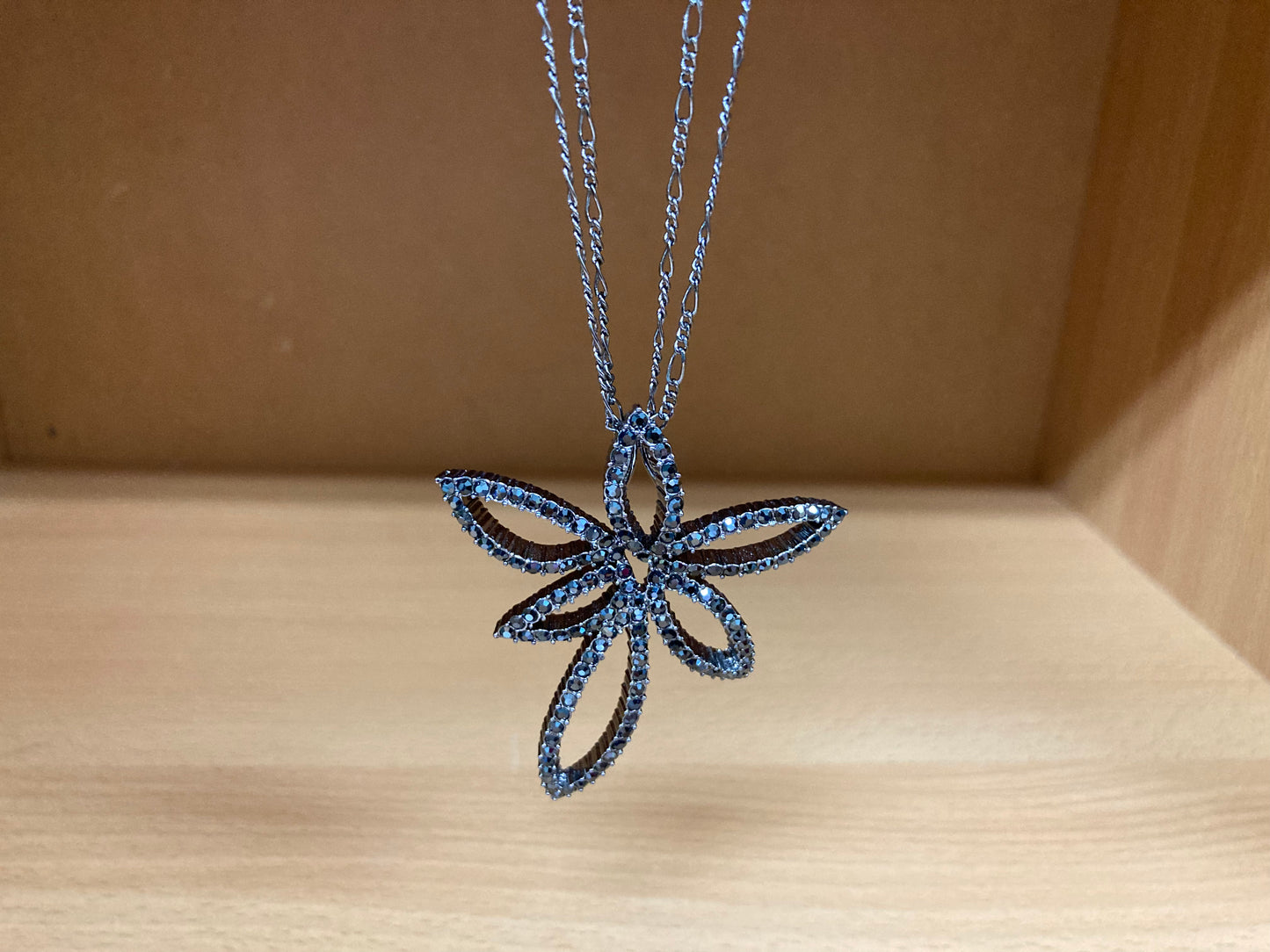 Tiny Treasures Seoul - Swarovski Hematite Crystal Double Chain Flower Pendant Necklace Close up View