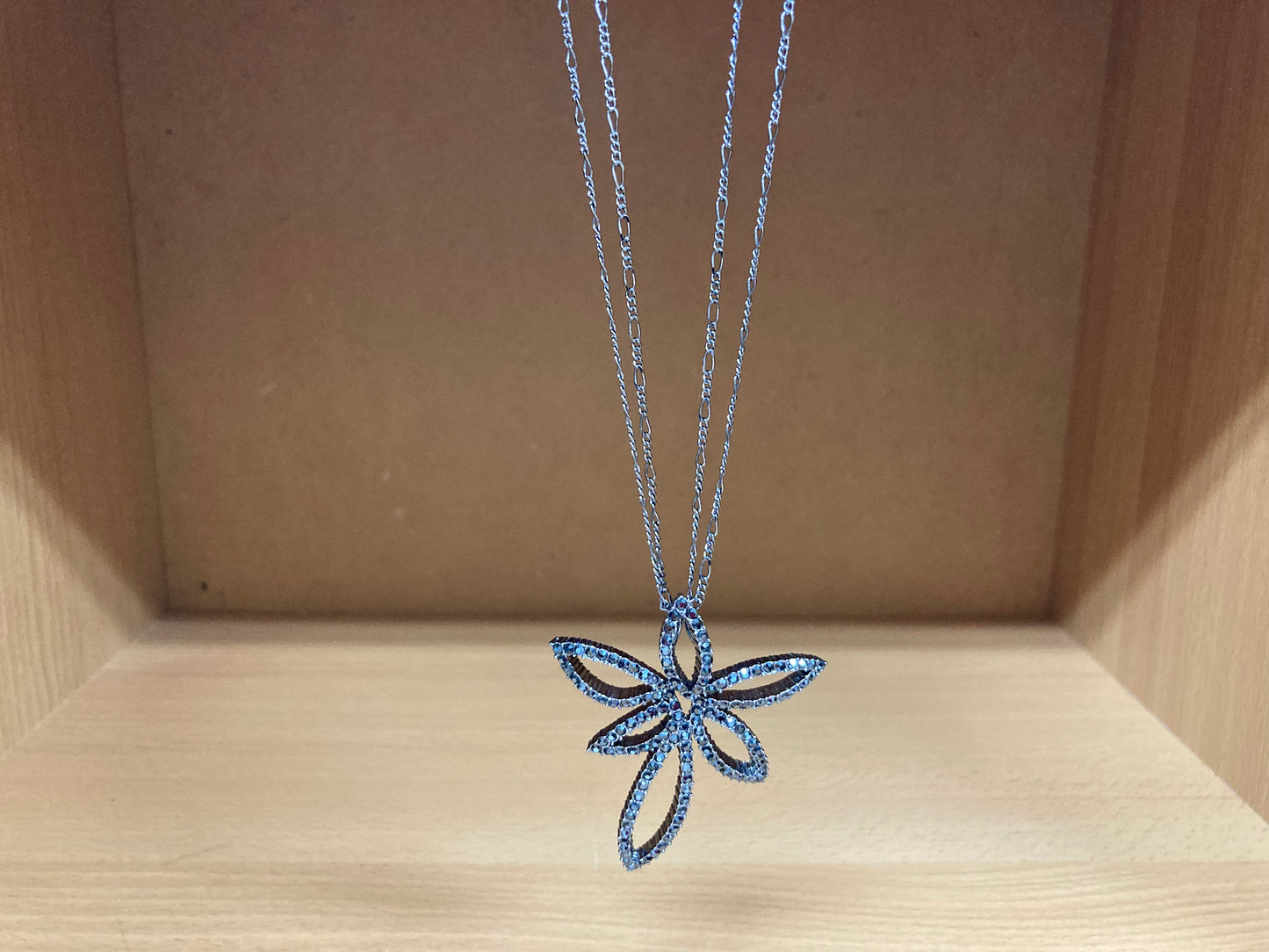 Tiny Treasures Seoul - Swarovski Hematite Crystal Double Chain Flower Pendant Necklace Front View 10