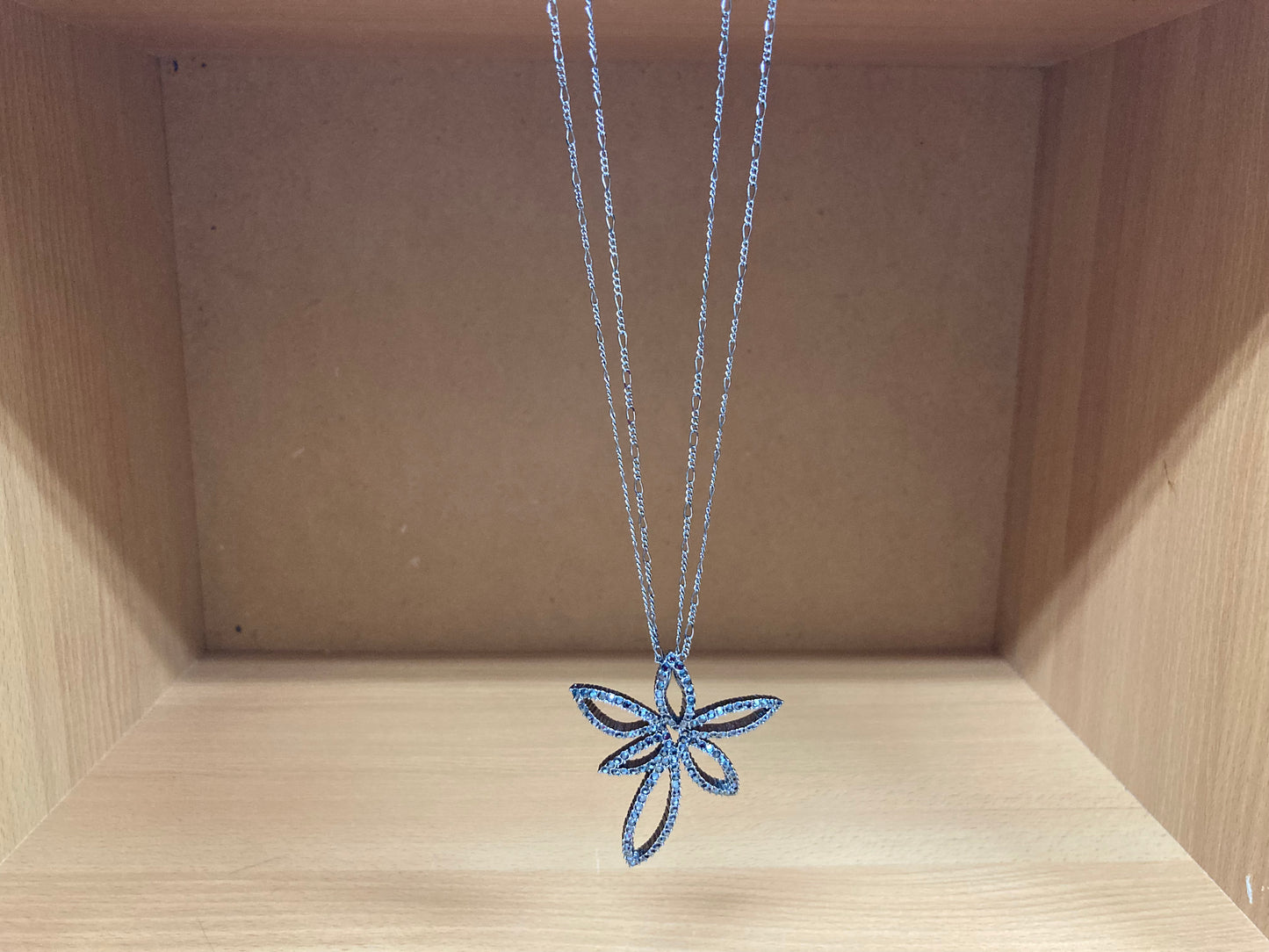 Tiny Treasures Seoul - Swarovski Hematite Crystal Double Chain Flower Pendant Necklace Front View 11