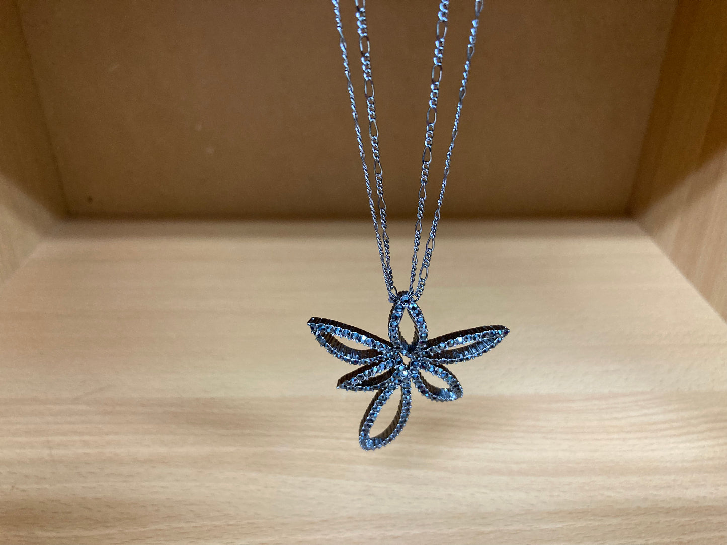 Tiny Treasures Seoul - Swarovski Hematite Crystal Double Chain Flower Pendant Necklace Front View