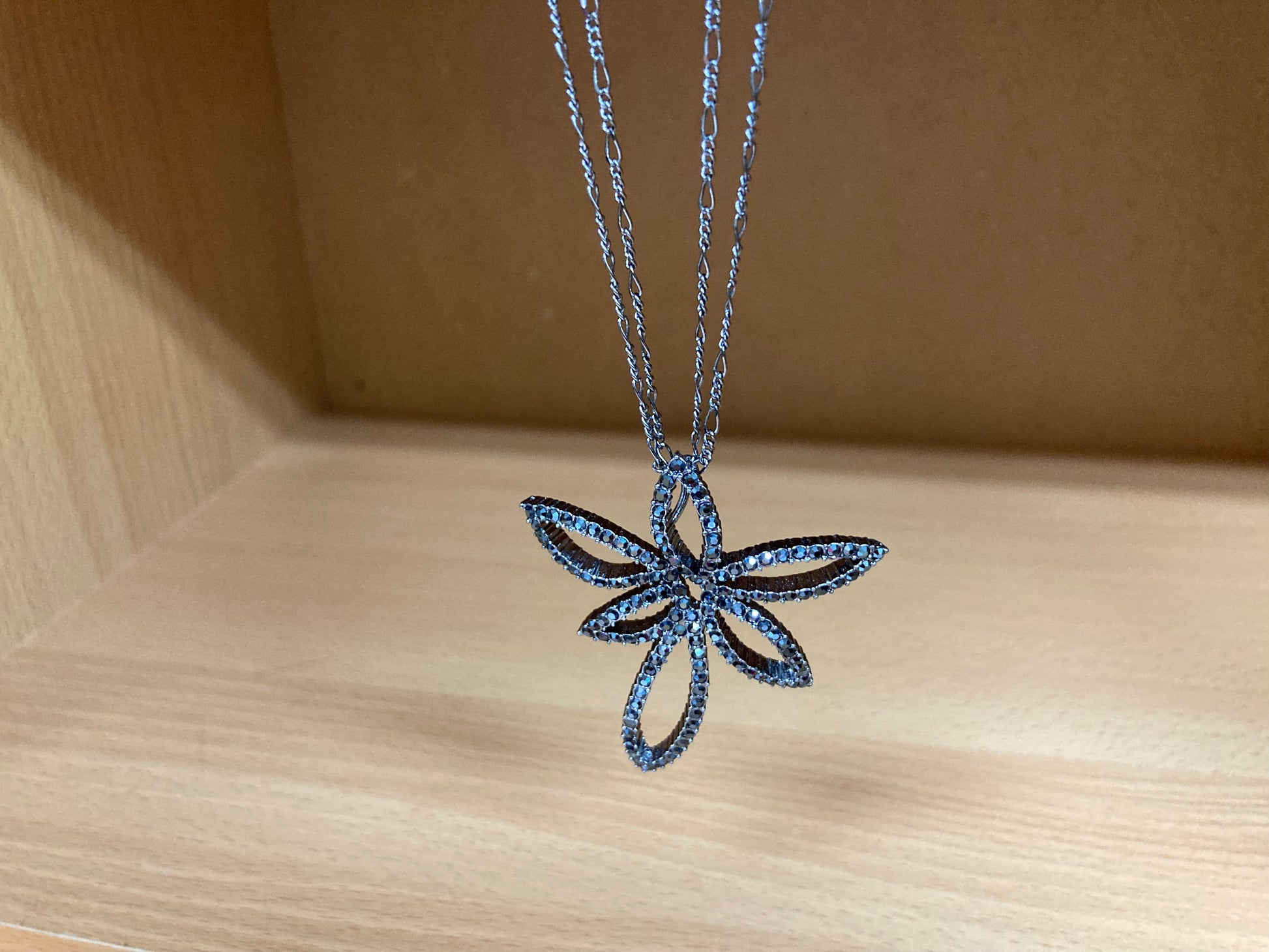 Tiny Treasures Seoul - Swarovski Hematite Crystal Double Chain Flower Pendant Necklace Side View