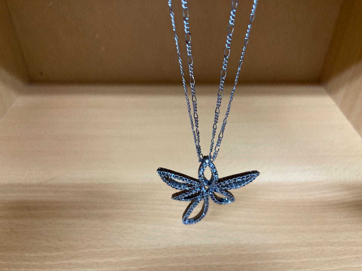 Tiny Treasures Seoul - Swarovski Hematite Crystal Double Chain Flower Pendant Necklace Down View
