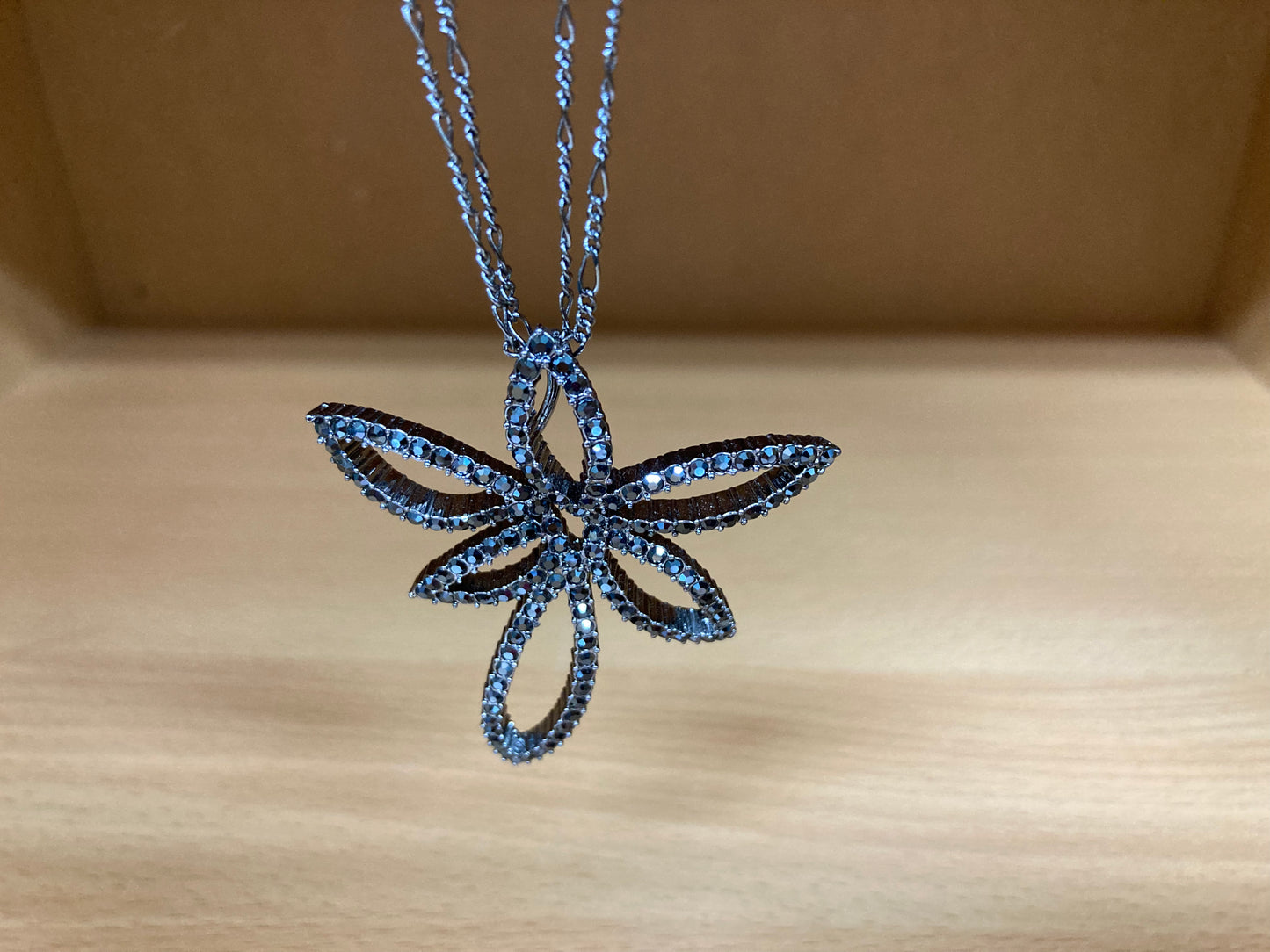 Tiny Treasures Seoul - Swarovski Hematite Crystal Double Chain Flower Pendant Necklace Close up View 5
