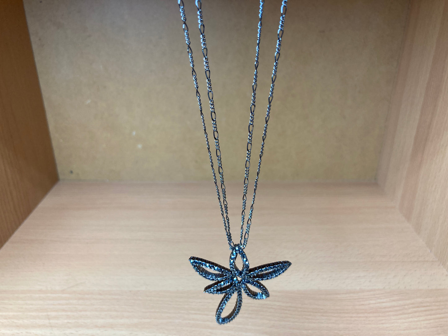 Tiny Treasures Seoul - Swarovski Hematite Crystal Double Chain Flower Pendant Necklace Front View 3