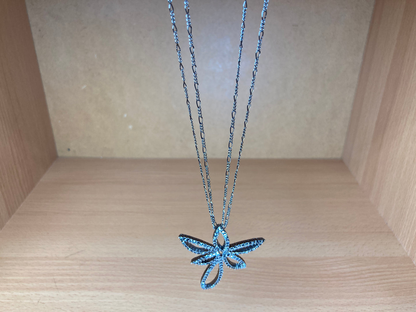 Tiny Treasures Seoul - Swarovski Hematite Crystal Double Chain Flower Pendant Necklace Front View 12
