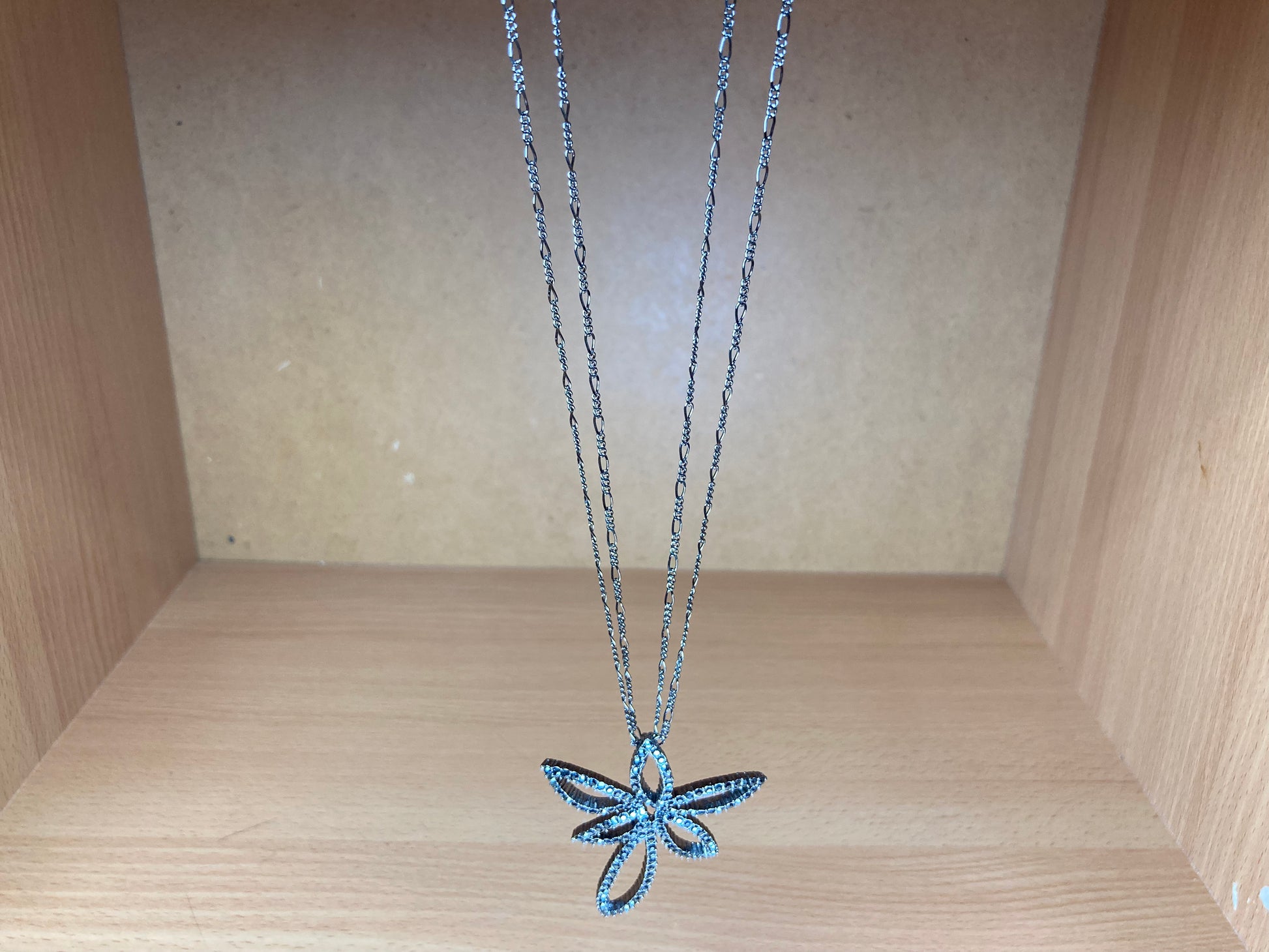 Tiny Treasures Seoul - Swarovski Hematite Crystal Double Chain Flower Pendant Necklace Front View 13