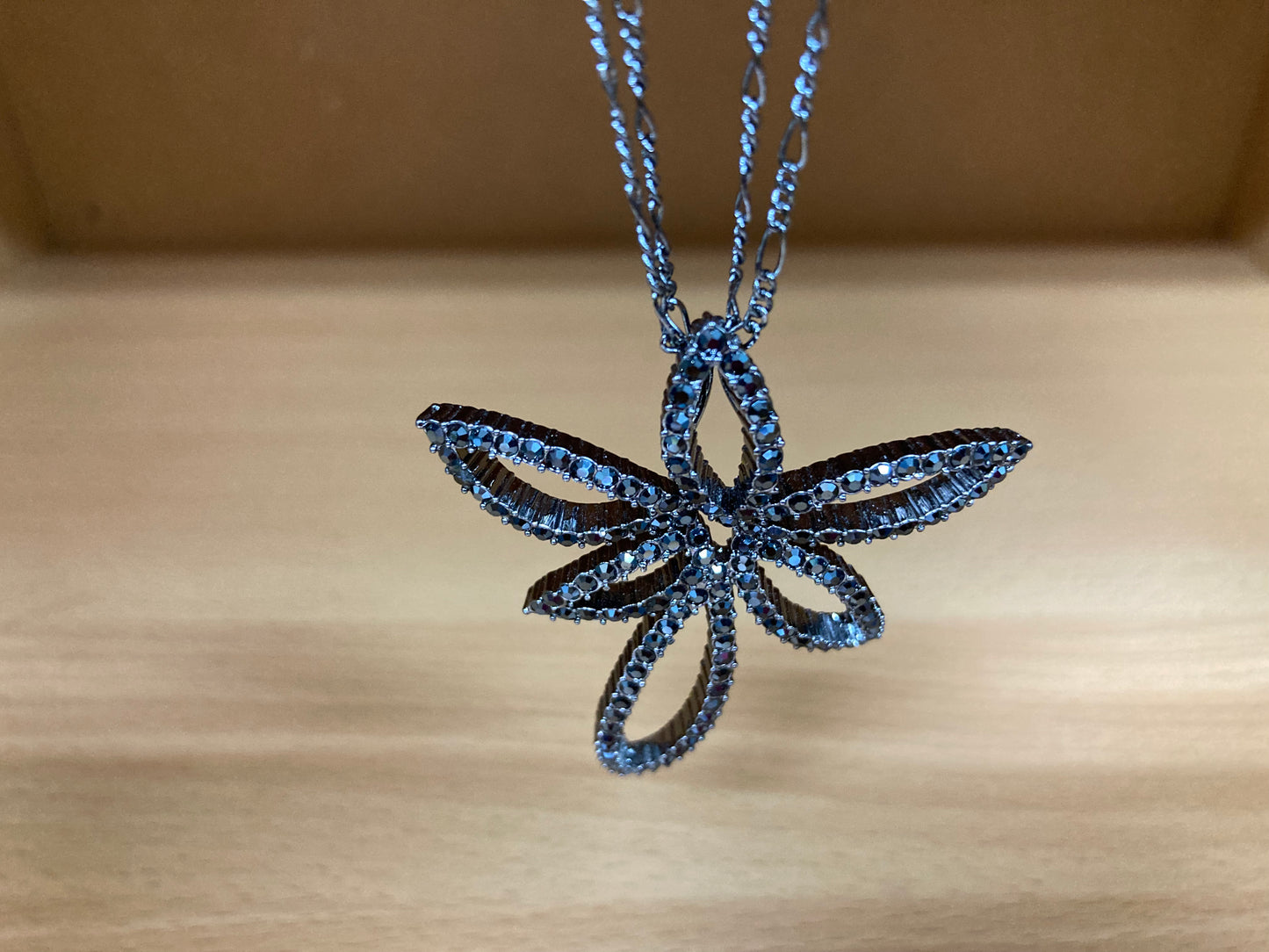 Tiny Treasures Seoul - Swarovski Hematite Crystal Double Chain Flower Pendant Necklace Close up View 7