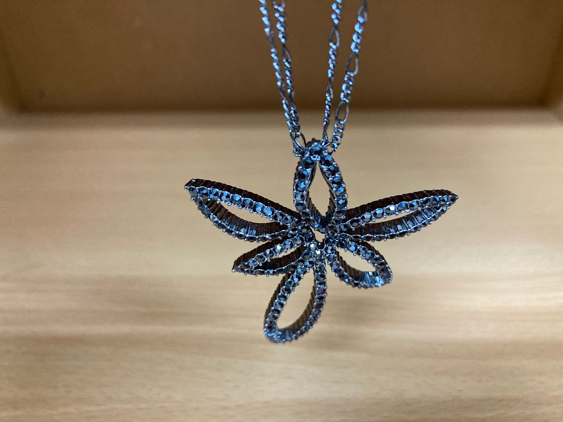 Tiny Treasures Seoul - Swarovski Hematite Crystal Double Chain Flower Pendant Necklace Close up View 7