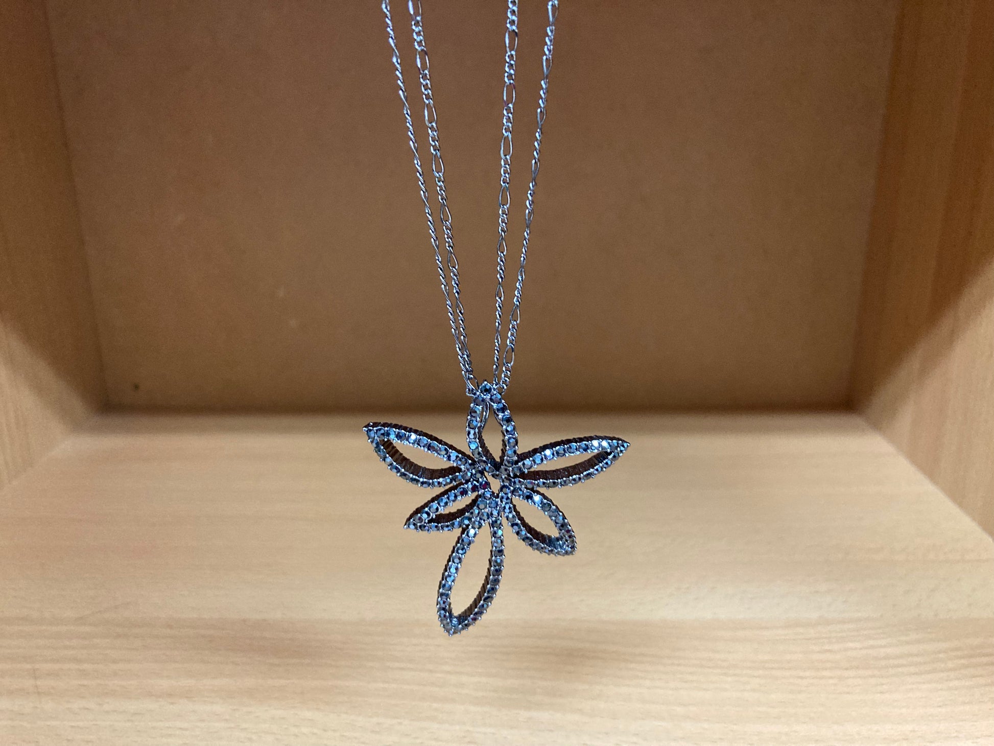 Tiny Treasures Seoul - Swarovski Hematite Crystal Double Chain Flower Pendant Necklace Front View 7