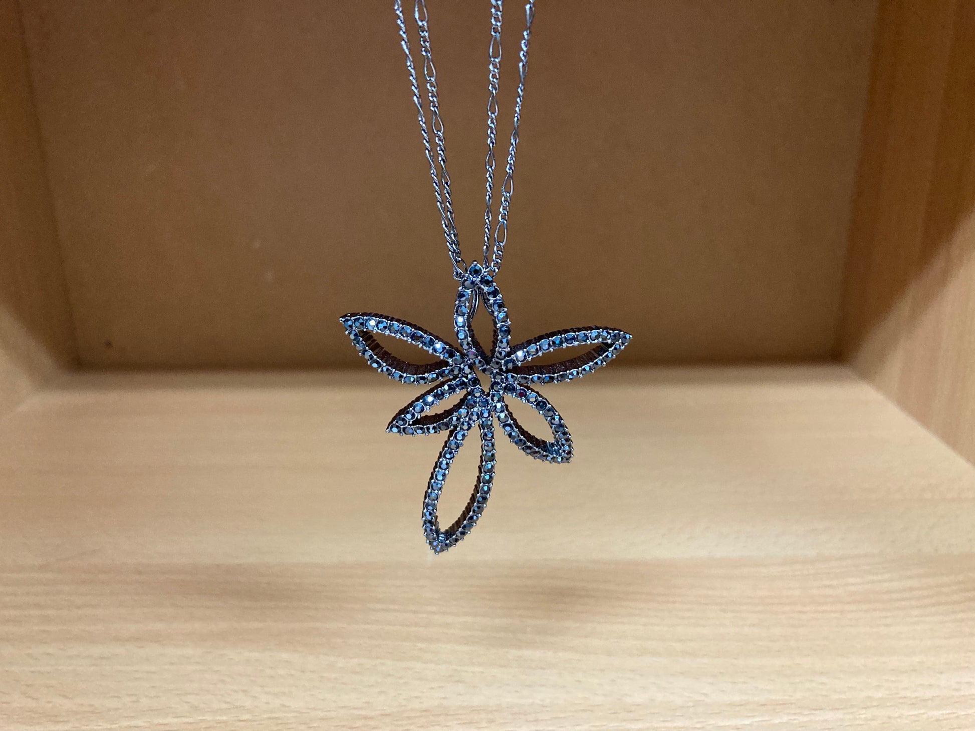 Tiny Treasures Seoul - Swarovski Hematite Crystal Double Chain Flower Pendant Necklace Front View 8
