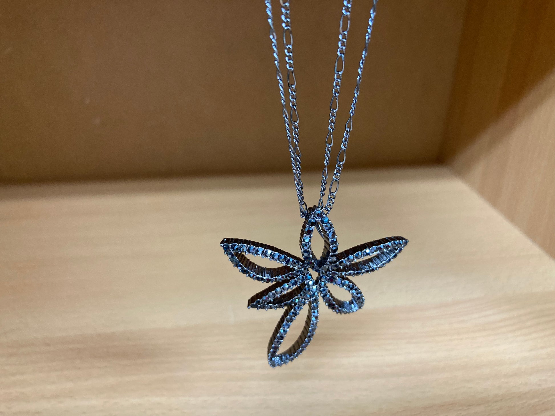 Tiny Treasures Seoul - Swarovski Hematite Crystal Double Chain Flower Pendant Necklace Front View 9