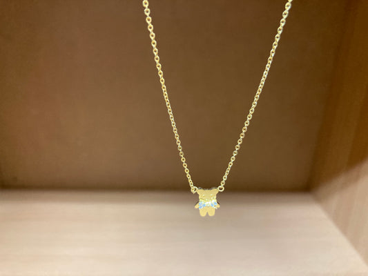 Tiny Treasures Seoul - Teddy Bear Stone Ribbon Necklace (Gold) 