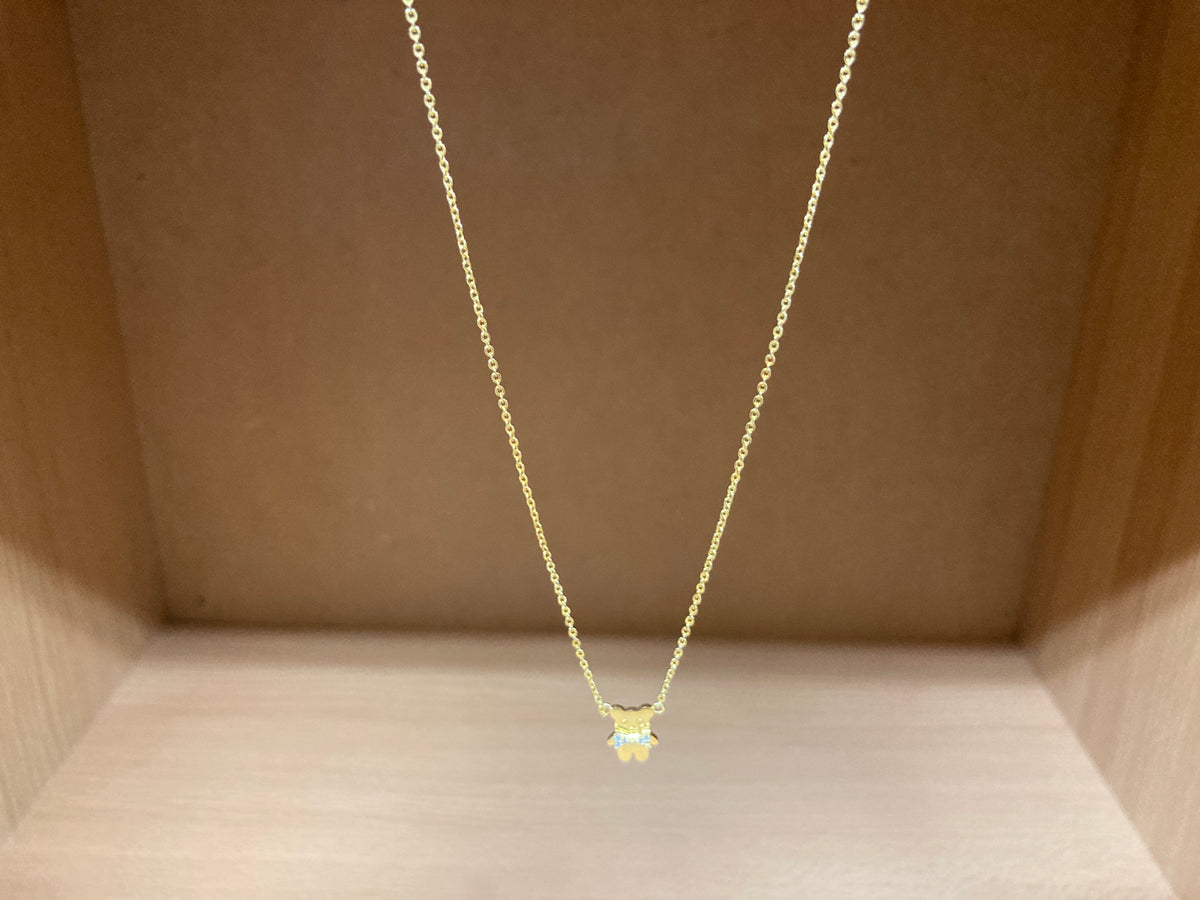 Tiny Treasures Seoul - Teddy Bear Stone Ribbon Necklace (Gold) 2