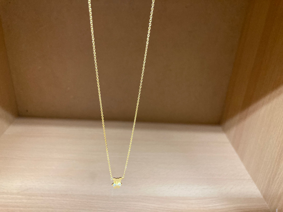 Tiny Treasures Seoul - Teddy Bear Stone Ribbon Necklace (Gold) 4