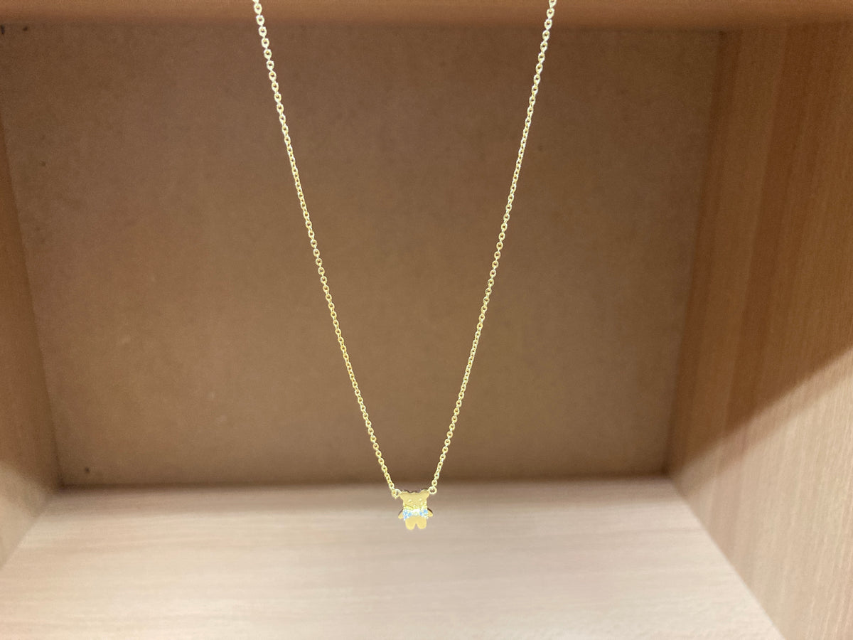 Tiny Treasures Seoul - Teddy Bear Stone Ribbon Necklace (Gold) 5