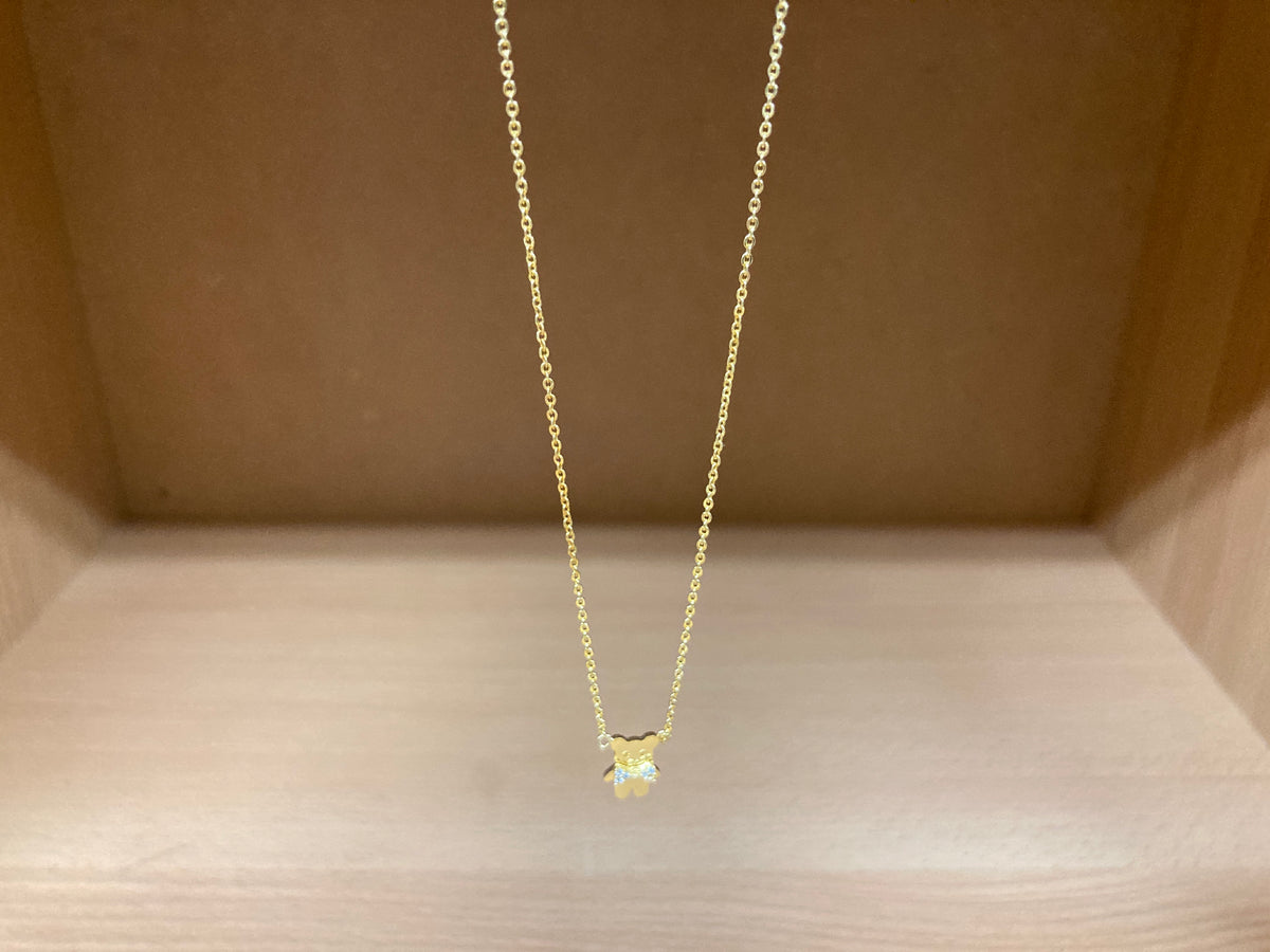 Tiny Treasures Seoul - Teddy Bear Stone Ribbon Necklace (Gold) 6