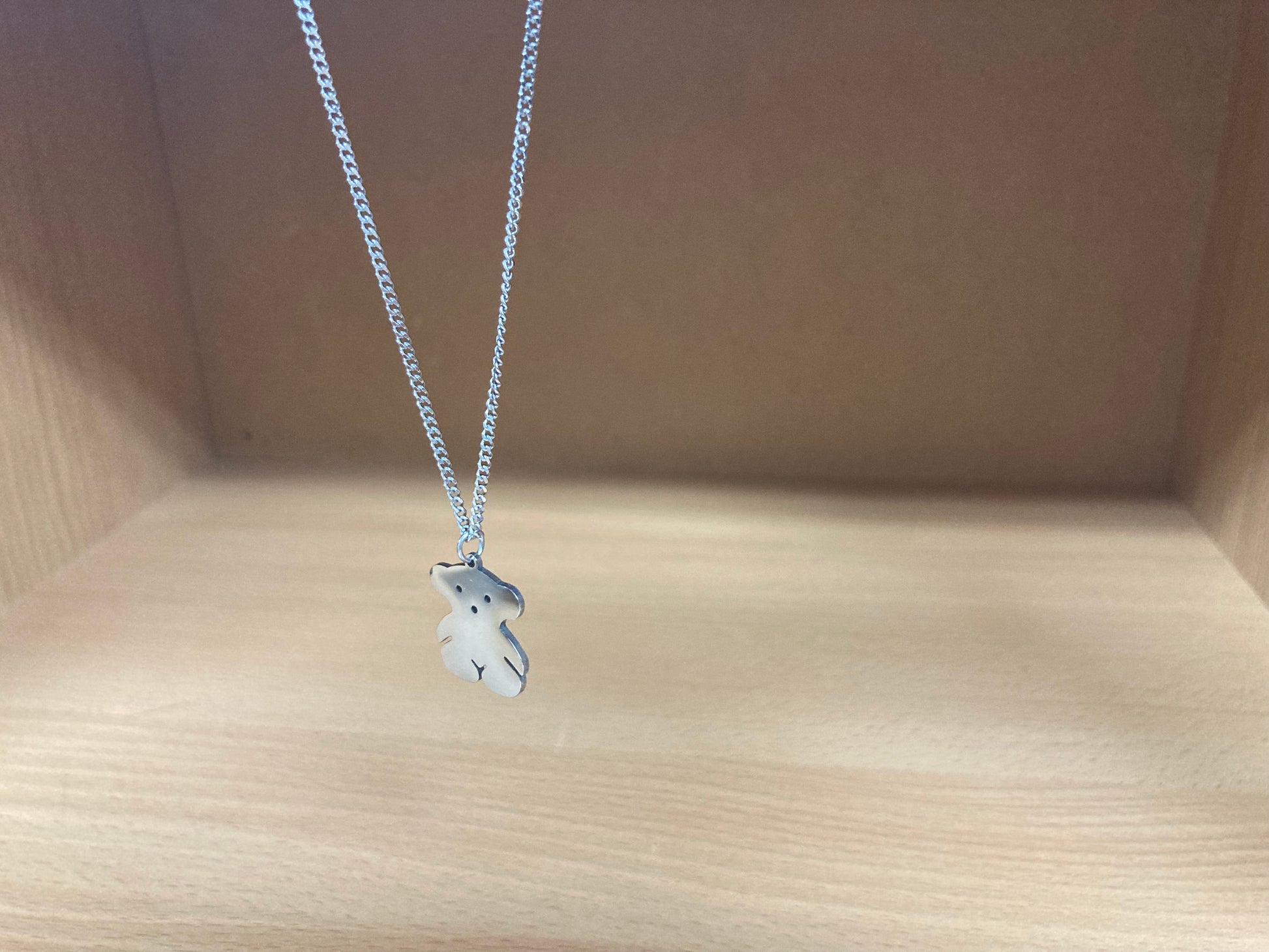 Tiny Treasures Seoul - Teddy Bear Surgical Steel Necklace Side View 2