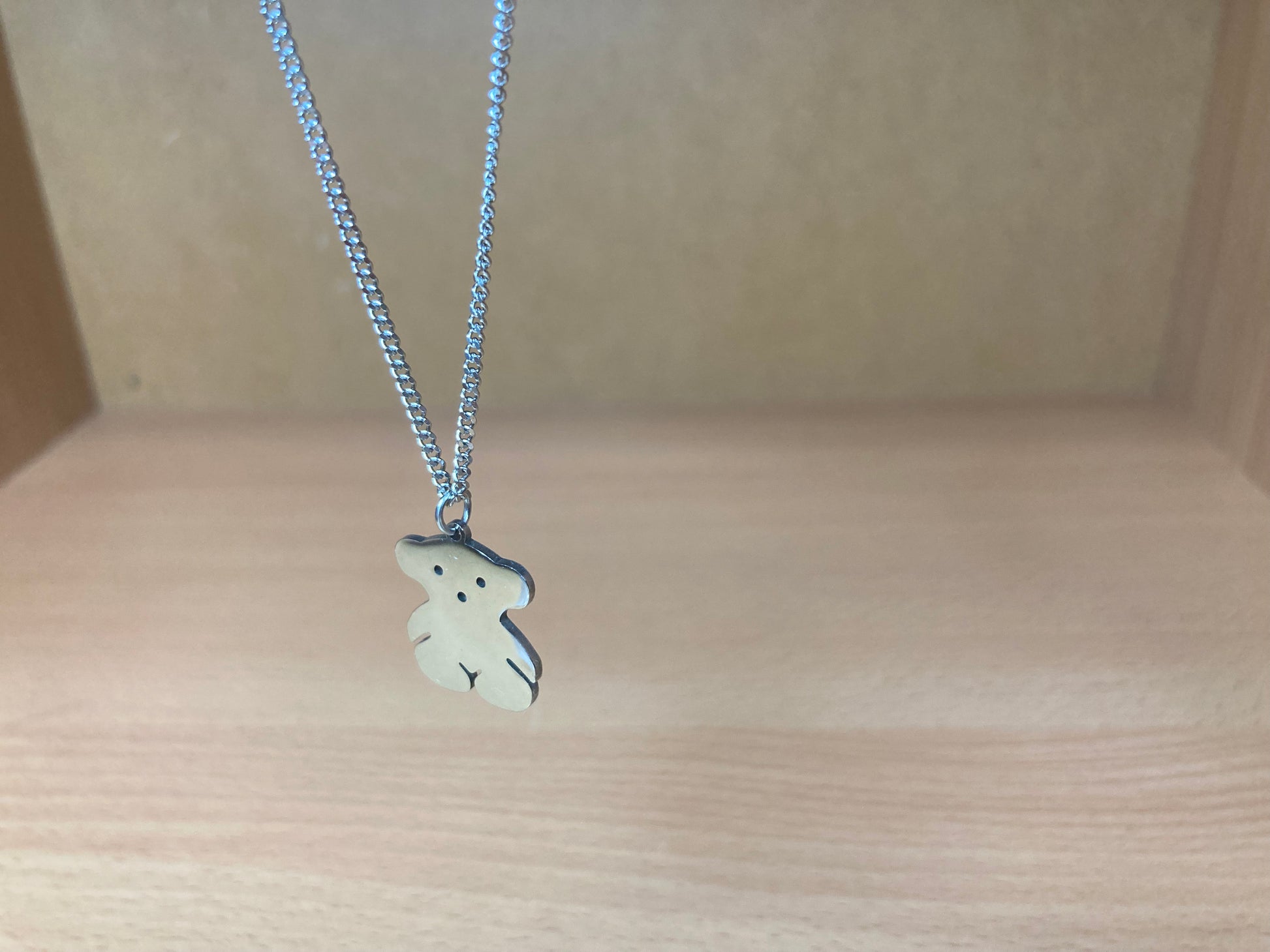 Tiny Treasures Seoul - Teddy Bear Surgical Steel Necklace Side View 3