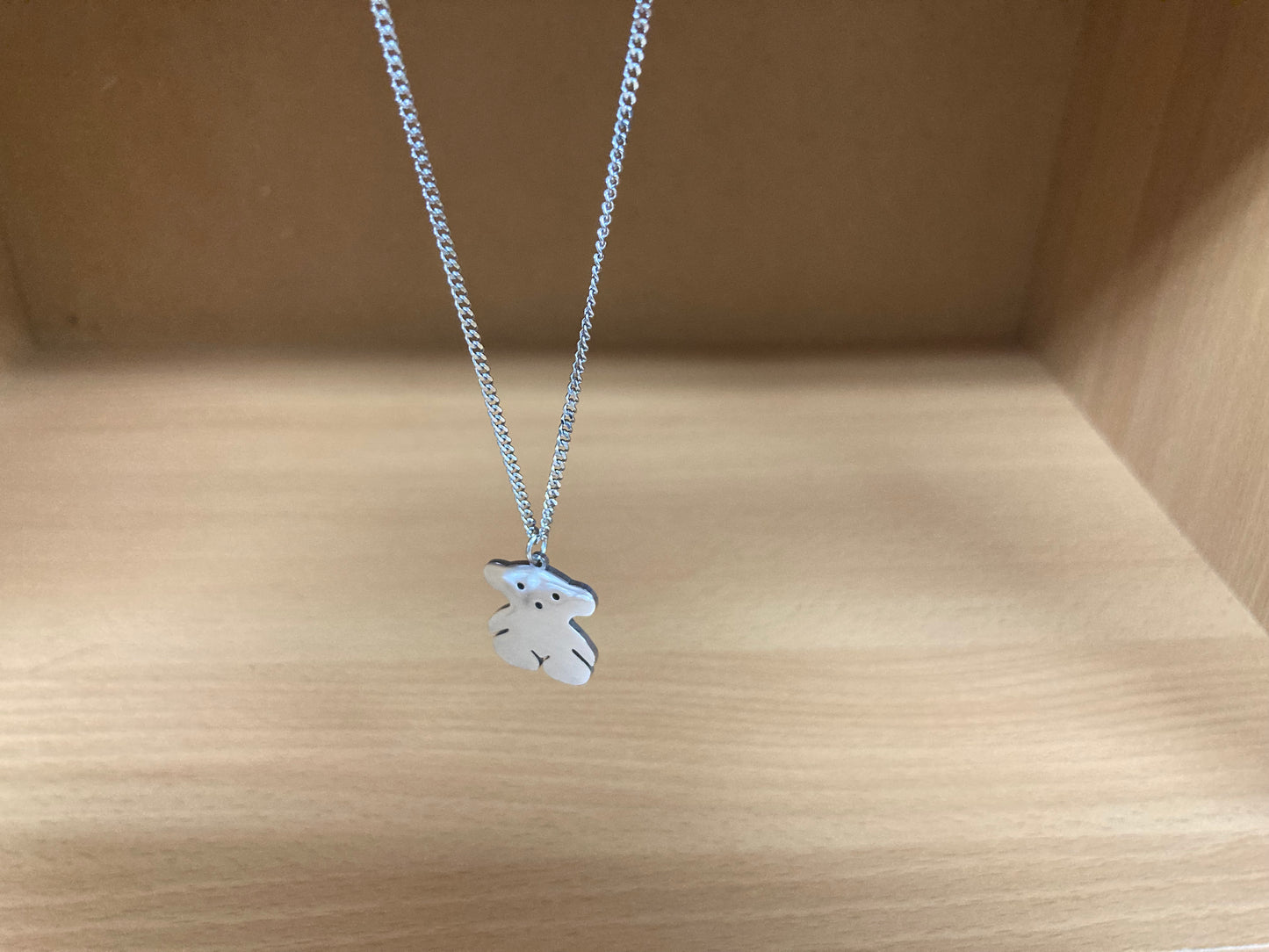 Tiny Treasures Seoul - Teddy Bear Surgical Steel Necklace Side View 4