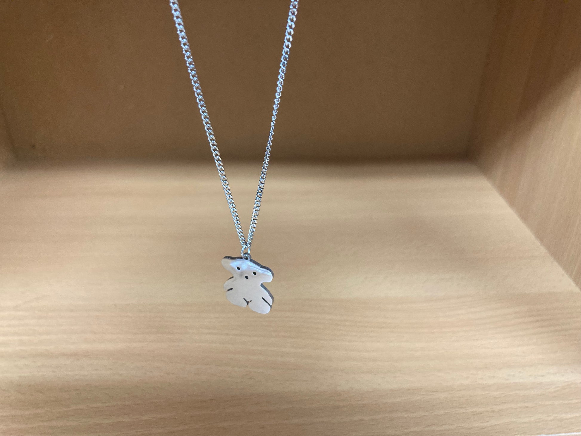 Tiny Treasures Seoul - Teddy Bear Surgical Steel Necklace Side View 4