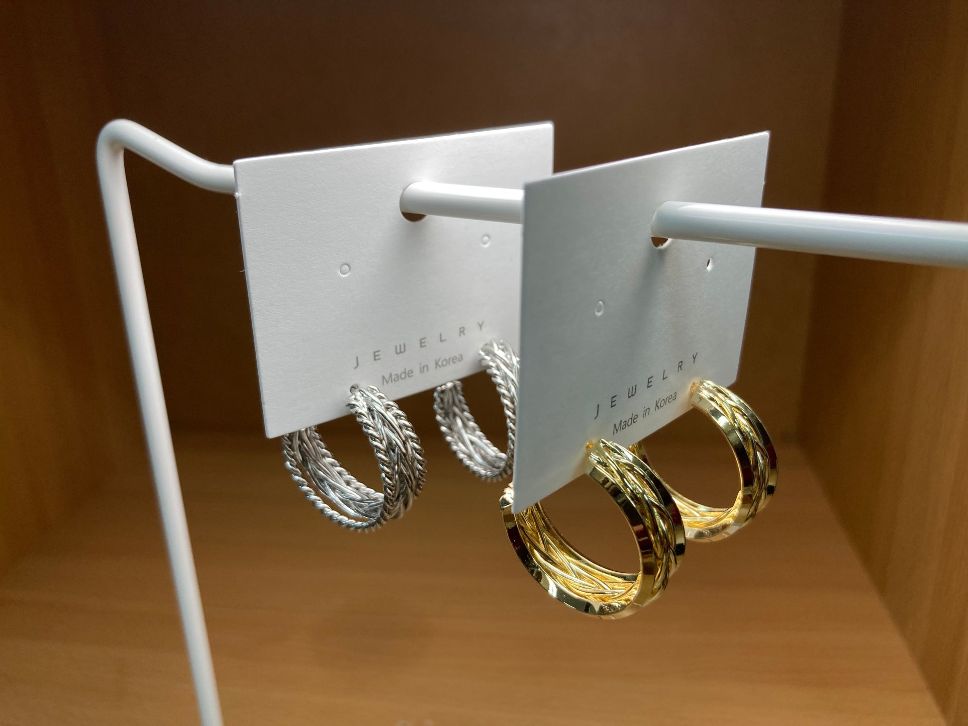 Tiny Treasures Seoul - Triple Braided Line Hoop Earrings (Gold)