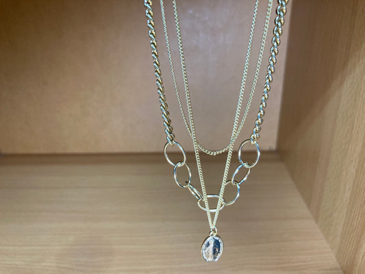 Tiny Treasures Seoul - Triple Chain Oval Medallion Choker Necklace