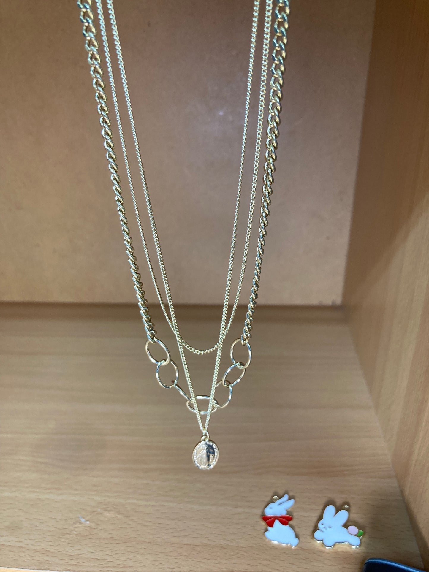 Tiny Treasures Seoul - Triple Chain Oval Medallion Choker Necklace