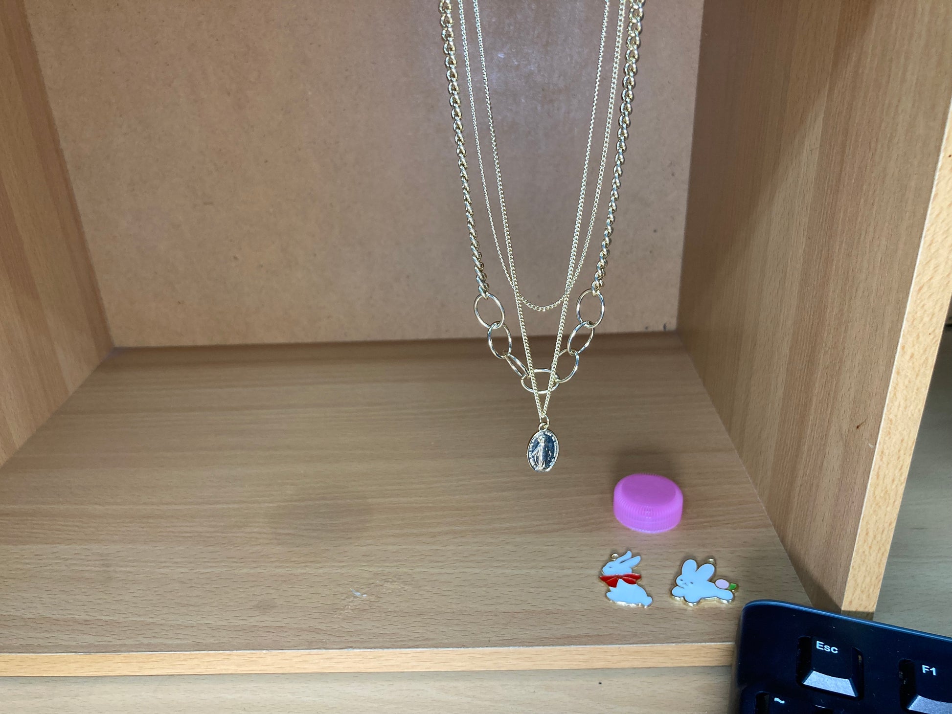Tiny Treasures Seoul - Triple Chain Oval Medallion Choker Necklace
