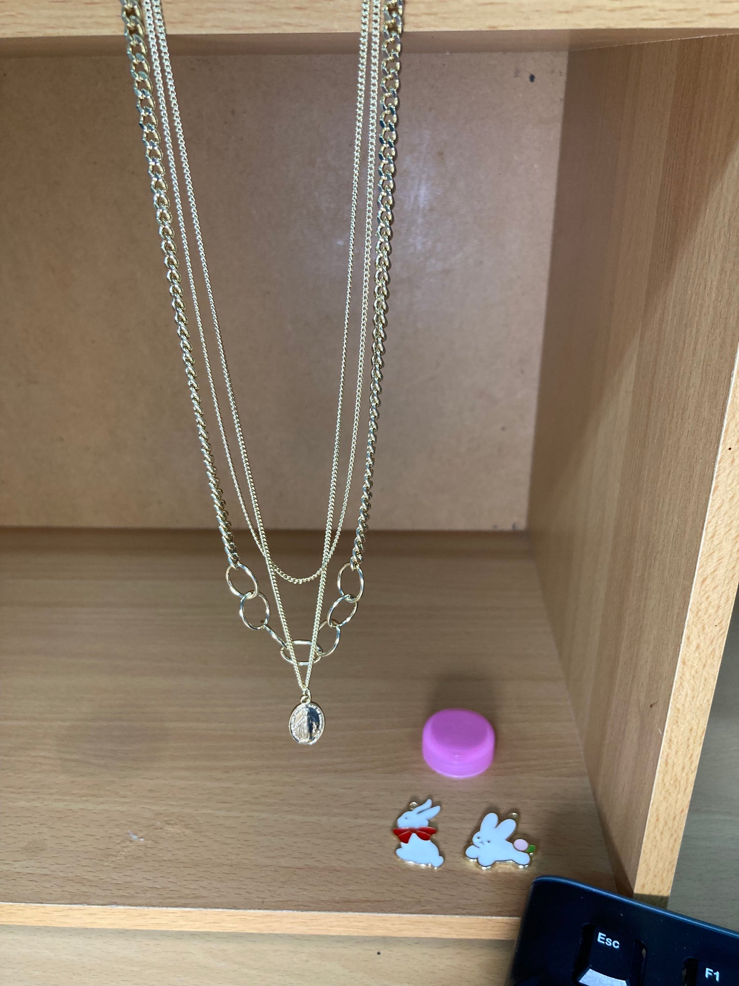 Tiny Treasures Seoul - Triple Chain Oval Medallion Choker Necklace