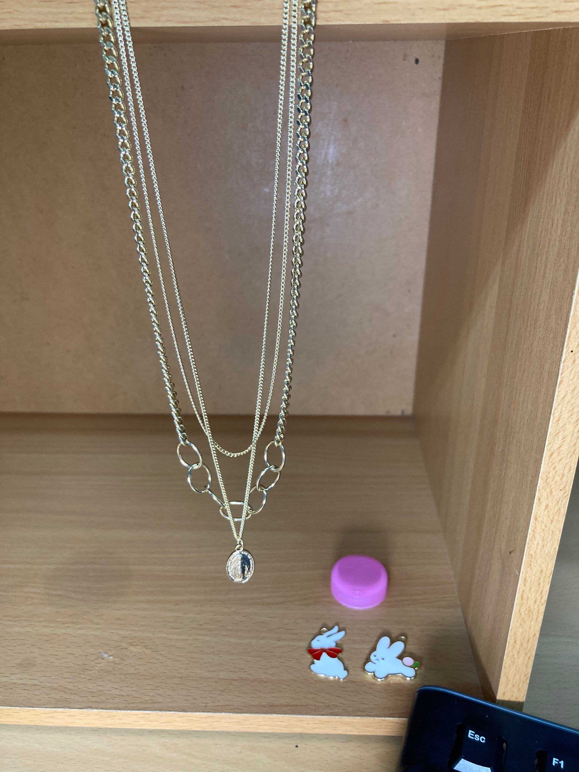 Tiny Treasures Seoul - Triple Chain Oval Medallion Choker Necklace