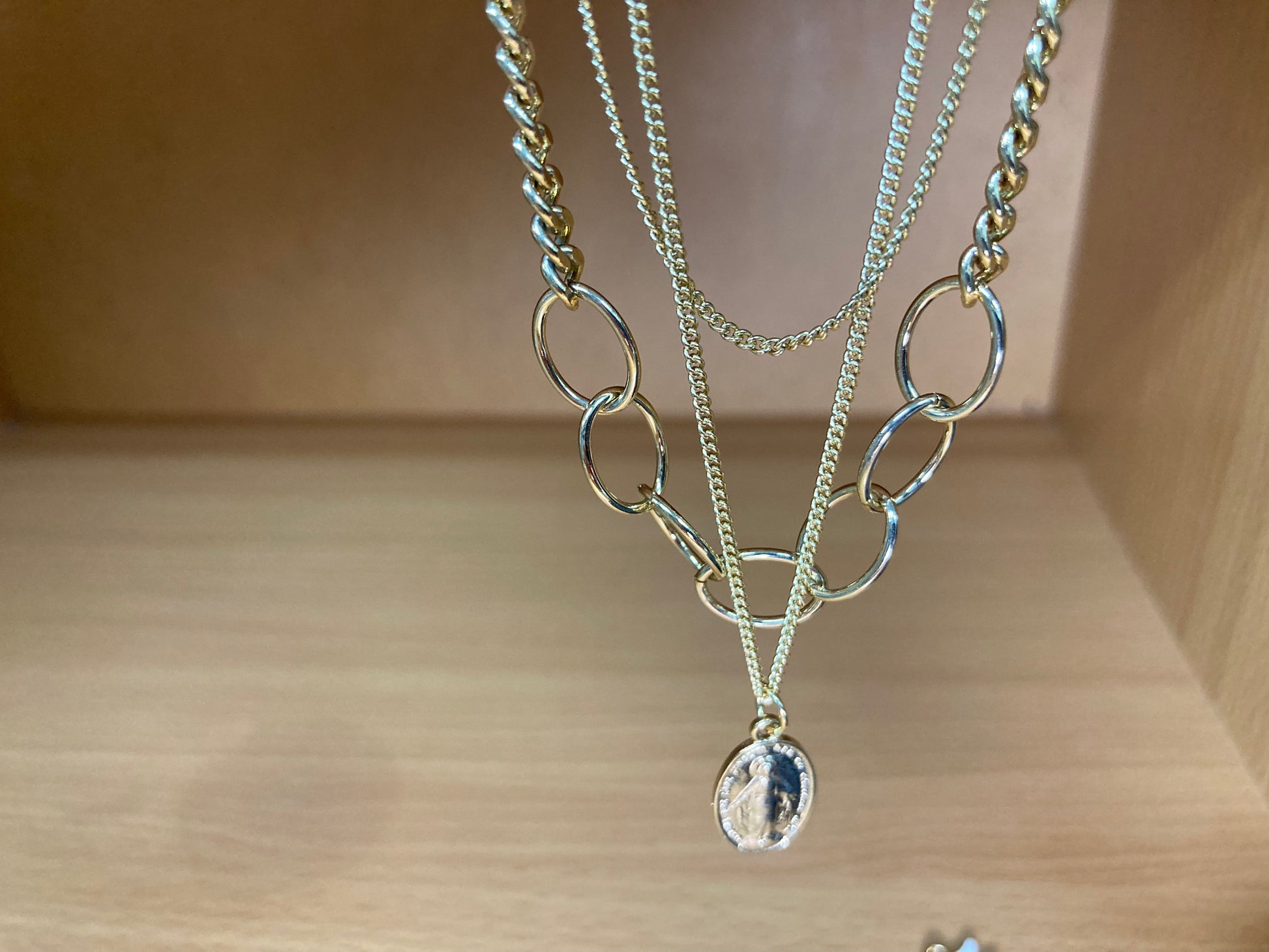 Tiny Treasures Seoul - Triple Chain Oval Medallion Choker Necklace