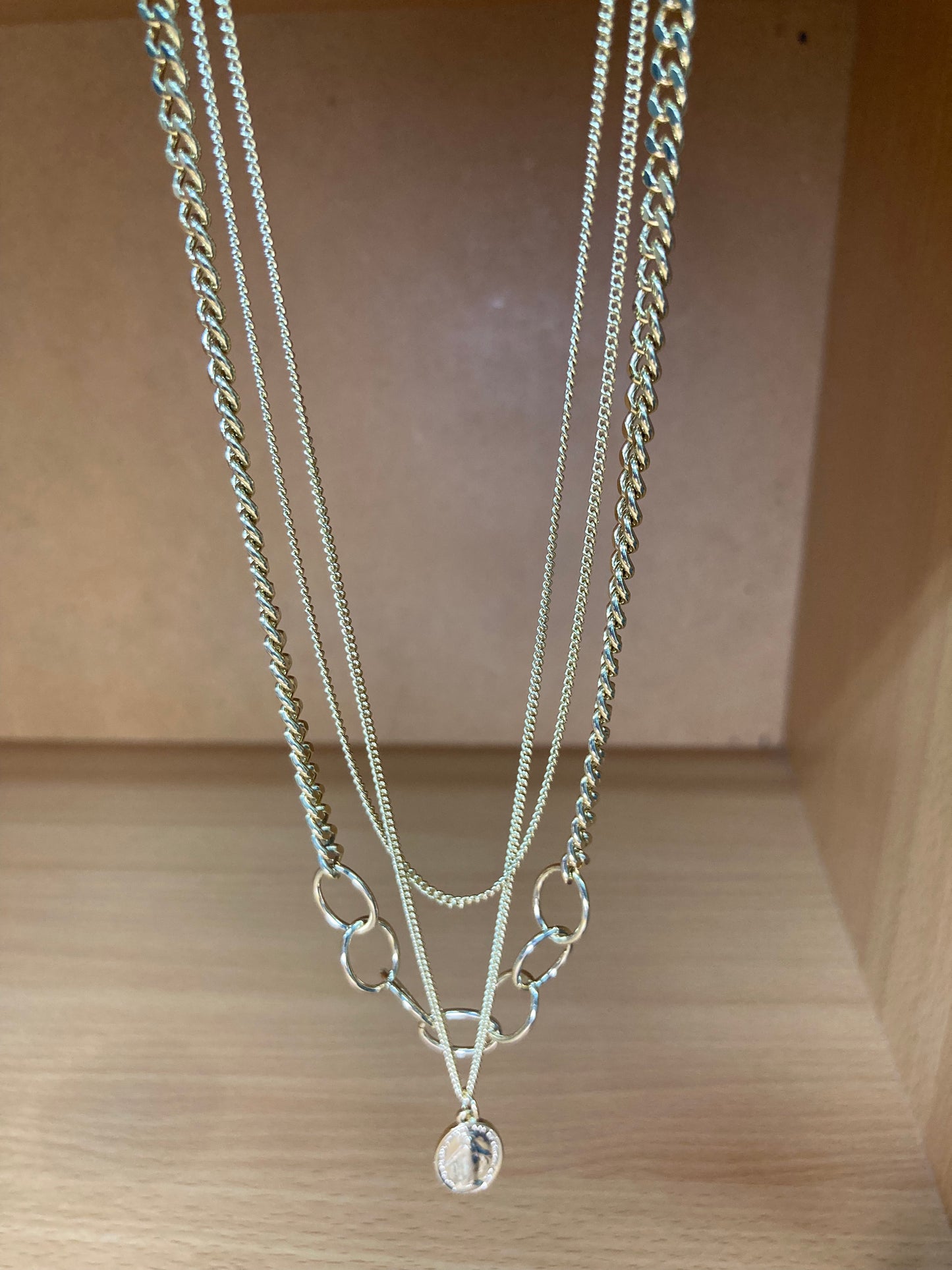 Tiny Treasures Seoul - Triple Chain Oval Medallion Choker Necklace