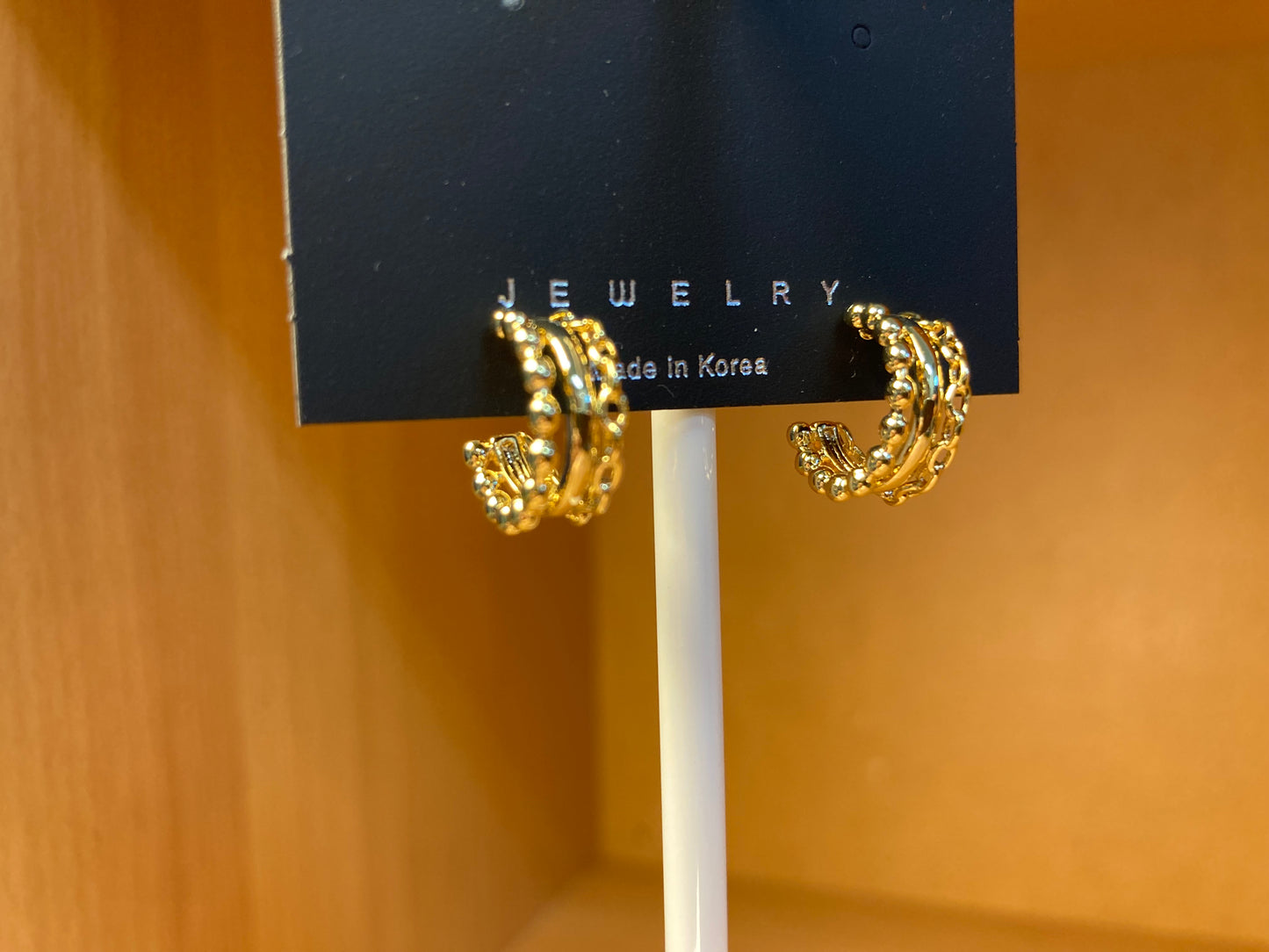 Tiny Treasures Seoul - Triple Layered Bead & Chain Huggie Earrings
