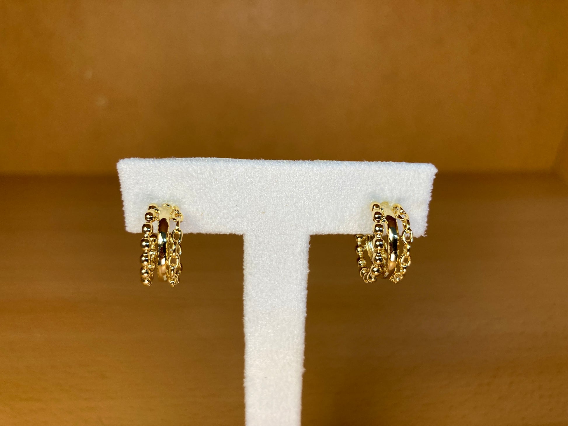 Tiny Treasures Seoul - Triple Layered Bead & Chain Huggie Earrings