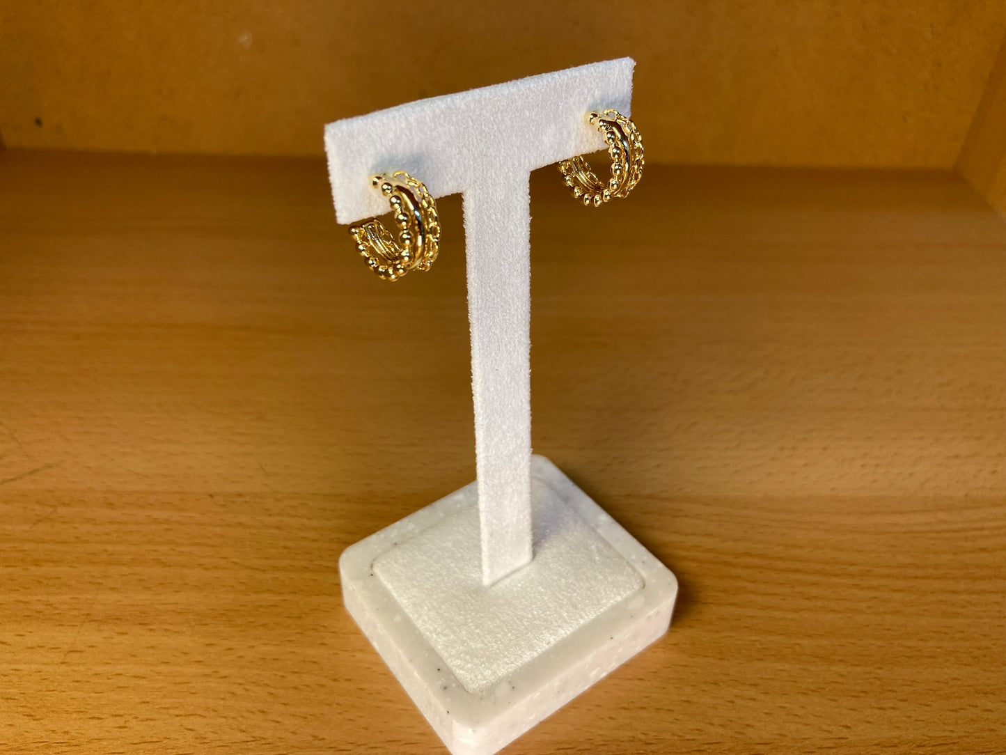 Tiny Treasures Seoul - Triple Layered Bead & Chain Huggie Earrings