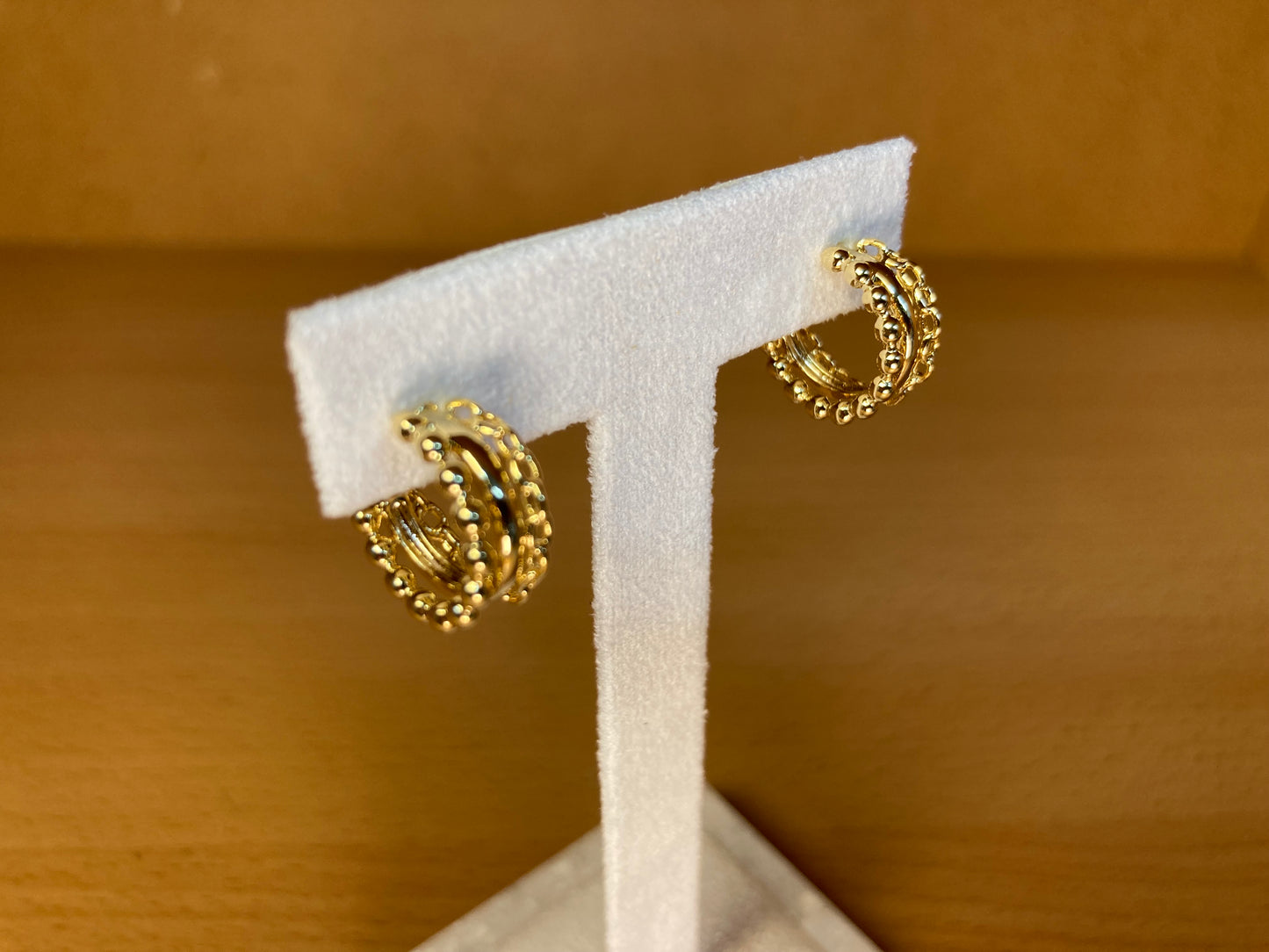 Tiny Treasures Seoul - Triple Layered Bead & Chain Huggie Earrings