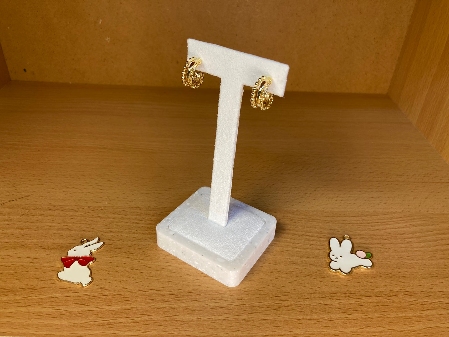 Tiny Treasures Seoul - Triple Layered Bead & Chain Huggie Earrings