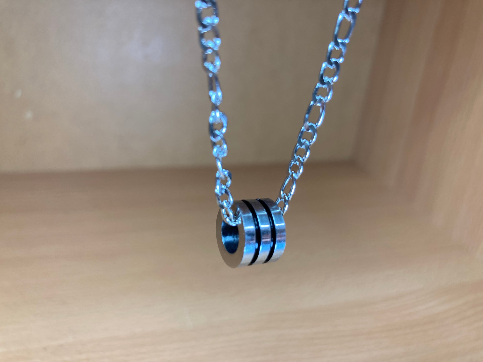 Tiny Treasures Seoul - Triple Line Ring Pendant Figaro Chain Necklace (Surgical Steel)