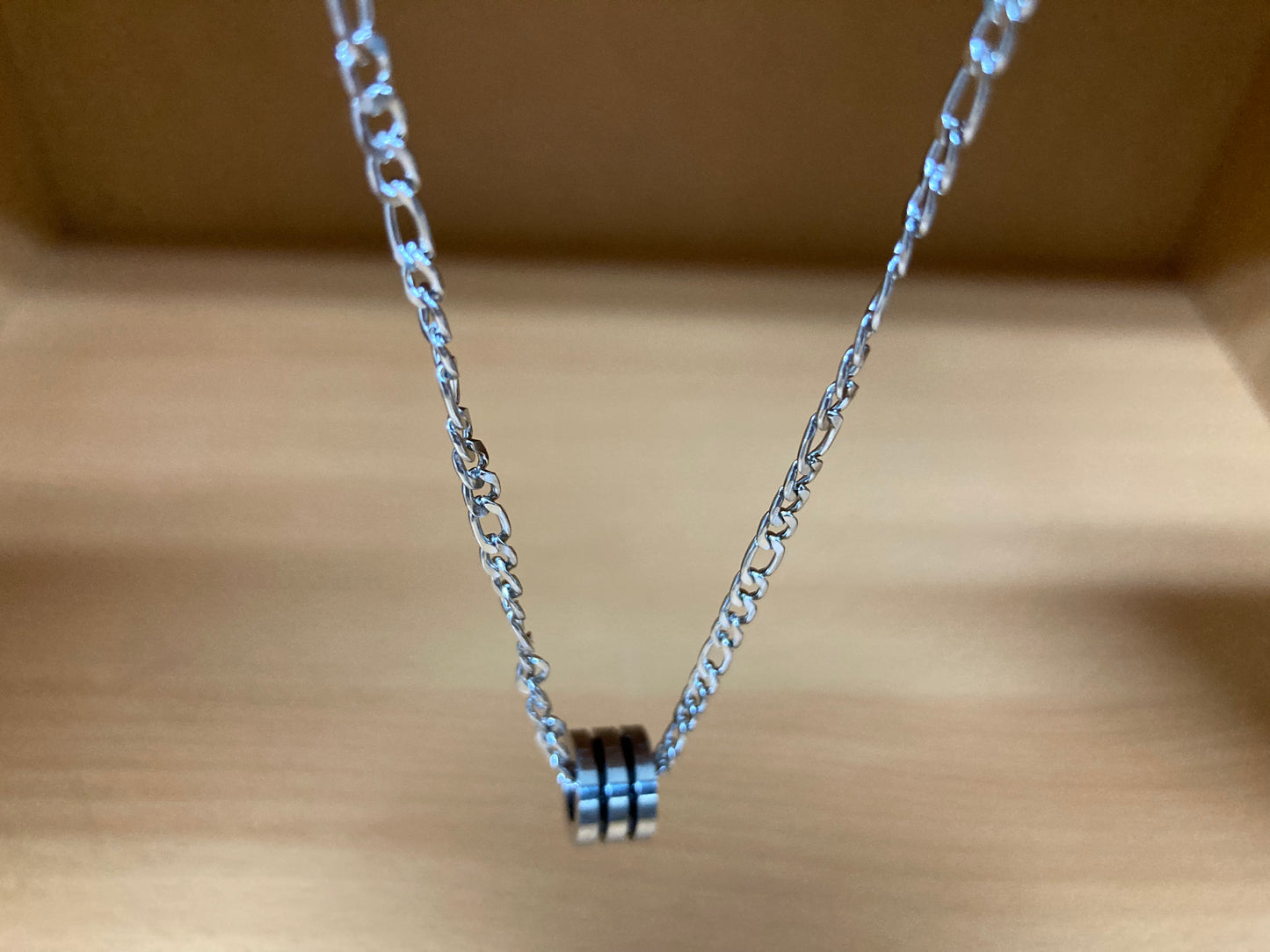 Tiny Treasures Seoul - Triple Line Ring Pendant Figaro Chain Necklace (Surgical Steel) Top View 3