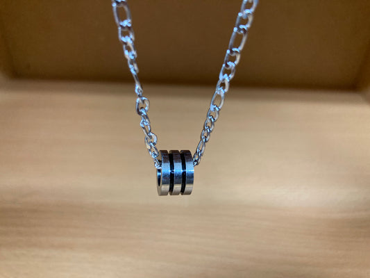Tiny Treasures Seoul - Triple Line Ring Pendant Figaro Chain Necklace (Surgical Steel) Close up View 4