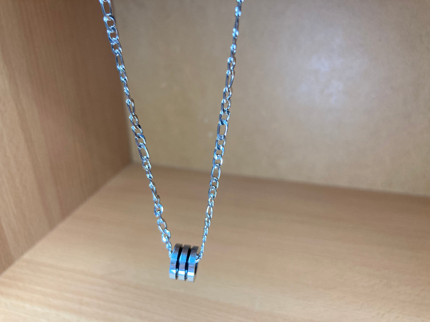 Tiny Treasures Seoul - Triple Line Ring Pendant Figaro Chain Necklace (Surgical Steel) Top View