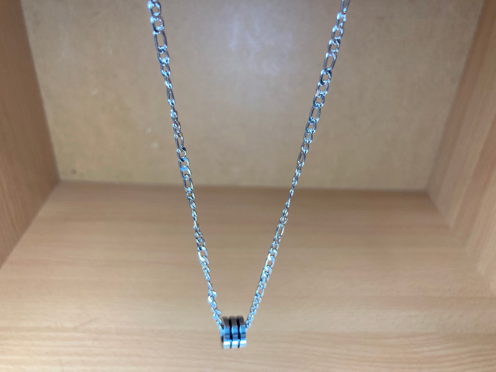 Tiny Treasures Seoul - Triple Line Ring Pendant Figaro Chain Necklace (Surgical Steel) Top View 2