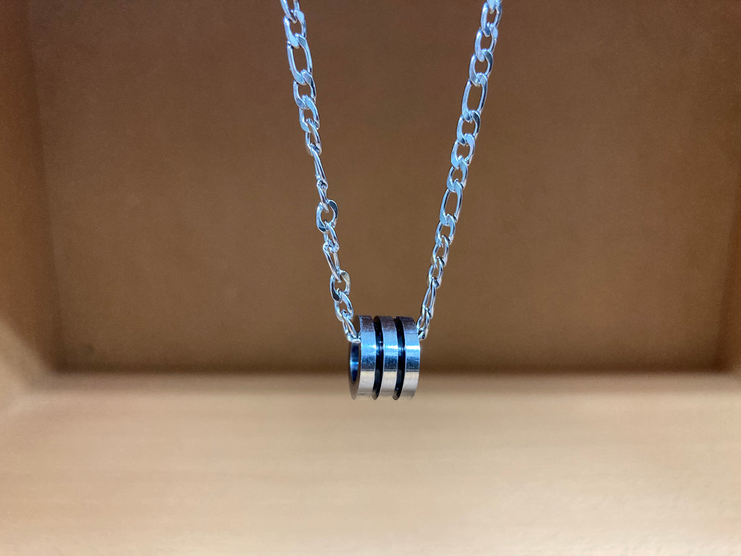 Tiny Treasures Seoul - Triple Line Ring Pendant Figaro Chain Necklace (Surgical Steel) Front View