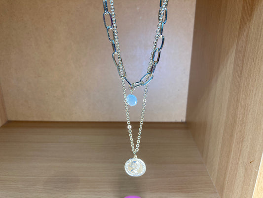 White Bead Elizabeth Coin Layered Choker Necklace